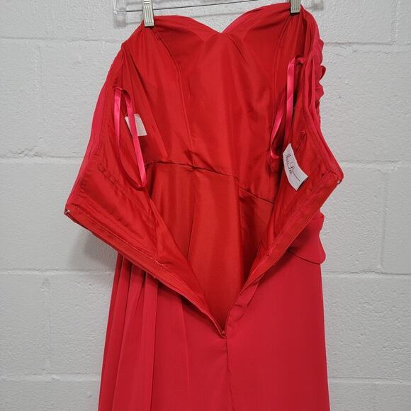 Mori Lee Strapless Red Dress Faux Wrap Chiffon 14 683 - Picture 8 of 16